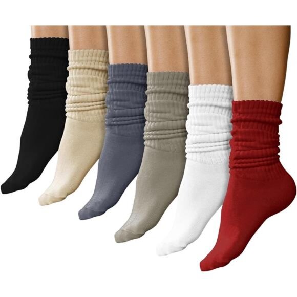 6 Pairs Slouch Socks for Women, Soft Extra Long Scrunch Knee High - Picture 1 of 7